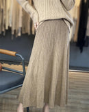 Merino Wool Pleated A-Line Maxi Skirt