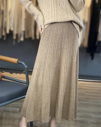 Merino Wool Pleated A-Line Maxi Skirt