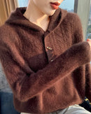Mink Cashmere Hooded Knit Pullover