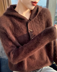 Mink Cashmere Hooded Knit Pullover