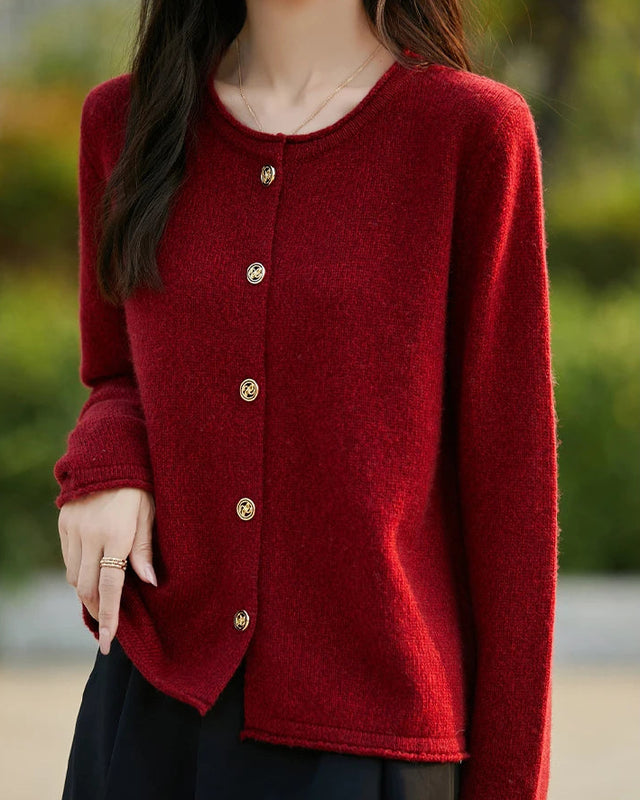 Wool O-Neck Curled Colour Yarn Open Cardigan Sweater