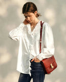 Ruffled Embroidered Hollow-Out Long-Sleeved Shirt