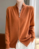 Wool Stand Collar Zip Cardigan