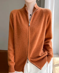 Wool Stand Collar Zip Cardigan