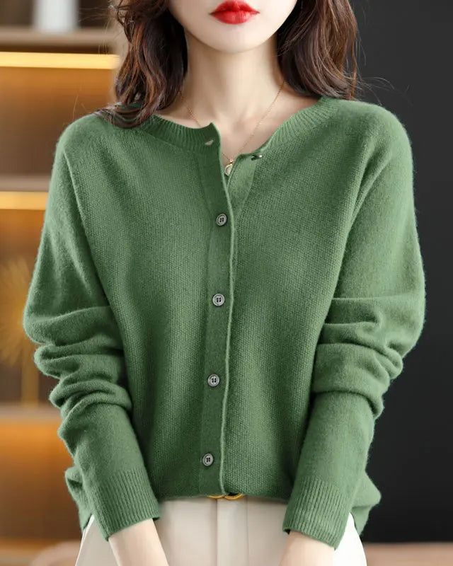 Merino Wool Crew Neck Cardigan