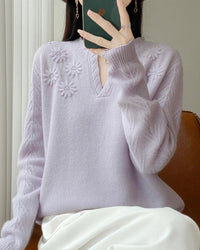 Floral-Embroidered Wool Sweater