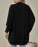 Solid Bat Sleeve Open-Front Loose Mid-Length Knit Cardigan