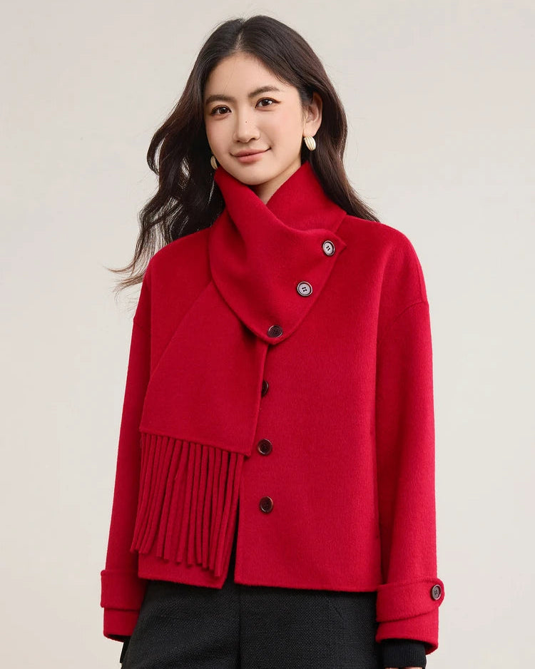 Detachable Scarf Collar Wool Coat