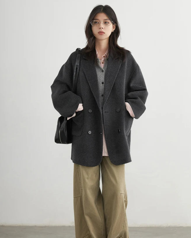 Wool-Blend Double-Breasted Midi Overcoat