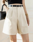 Relaxed High-Waist Belted Casual Shorts