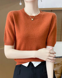 Wool Cardigan Crew Neck T-Shirt Two-Piece Sweater Set