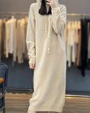 Merino Wool Hooded Midi Knit Dress