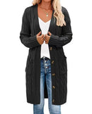 Solid V-Neck Single-Breasted Loose Long Knit Cardigan