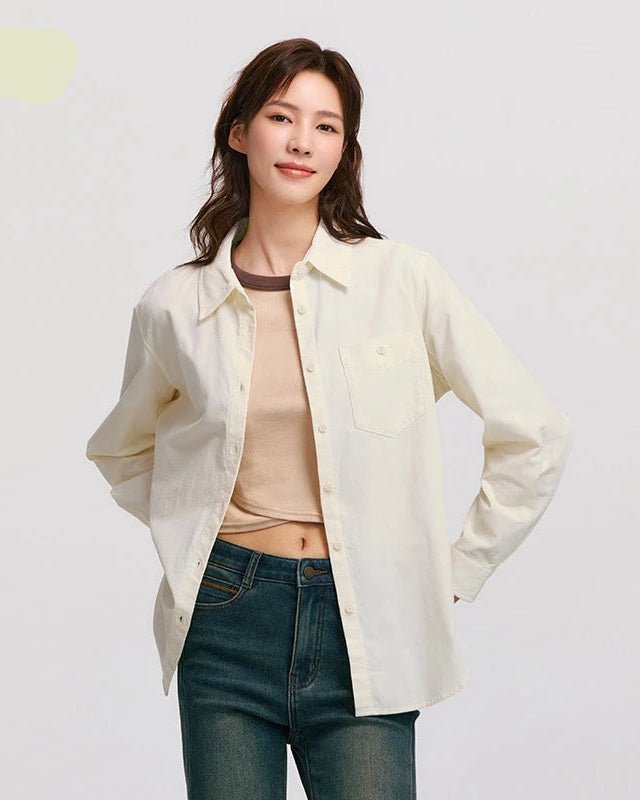 Mid-Length Loose Corduroy Long-Sleeved Shirt