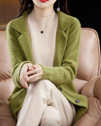 Mink Cashmere Tailored-Collar Knit Cardigan