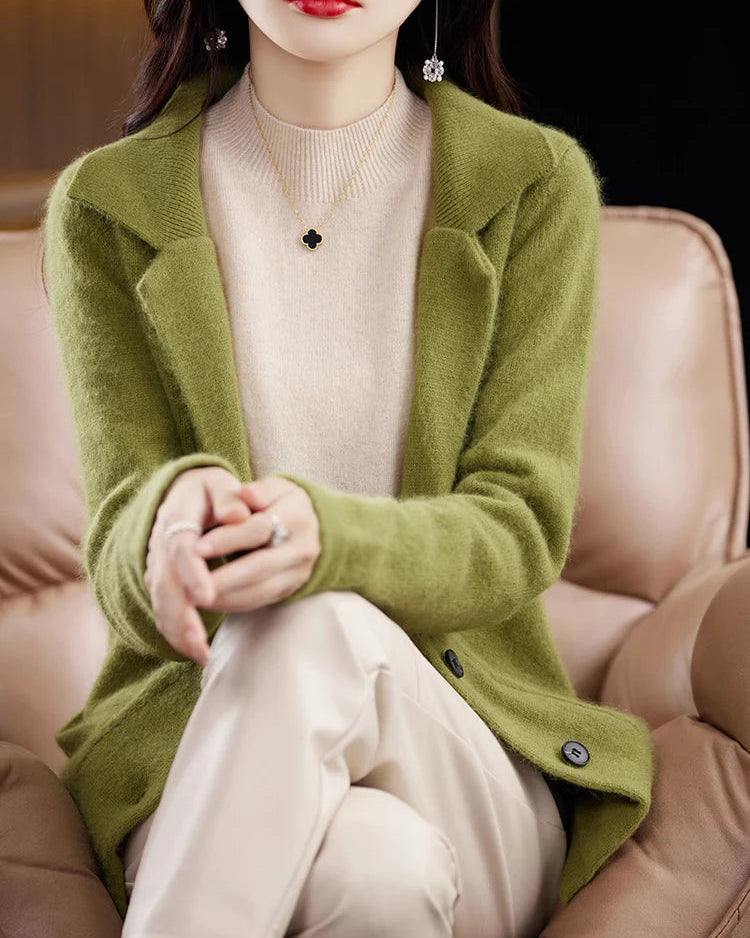 Mink Cashmere Tailored-Collar Knit Cardigan