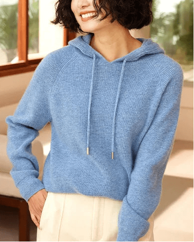 Cashmere Knitted Long-Sleeved Hooded Pullover