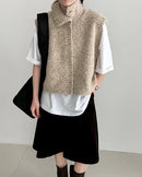 Turn Down Collar Knit Sleeveless Vest