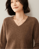 Soft Wool Long-Sleeved V-Neck Knit Sweater