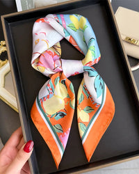 Floral Print Satin Square Scarf