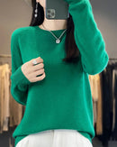 100% merino wool seamless half-high collar solid knit pullover. Thick, warm, and medium stretch — a casual autumn winter knitwear top for women.