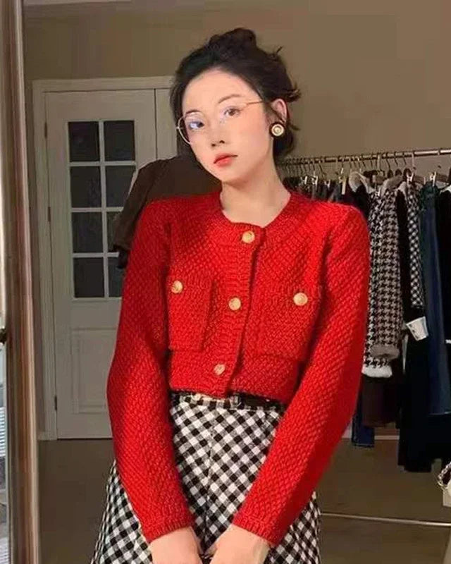 Women's Cropped Button Front Knit Cardigan