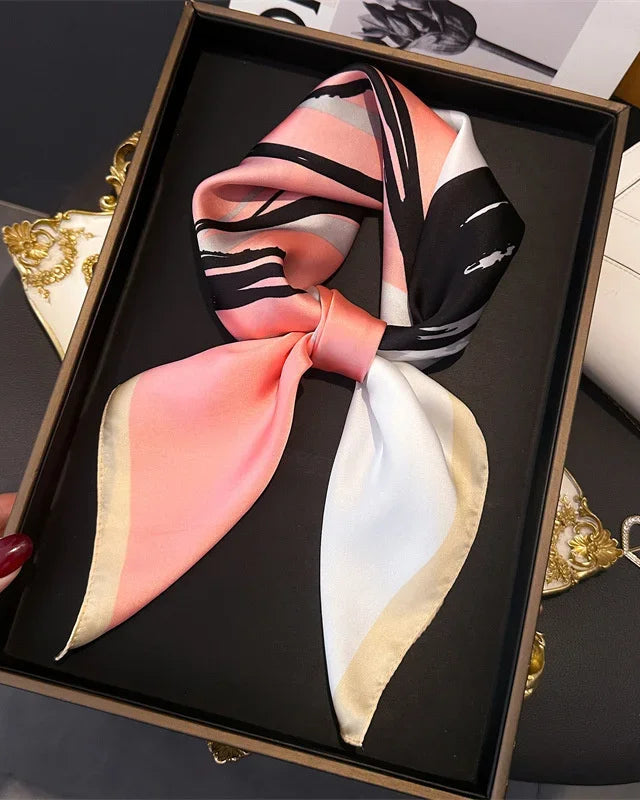 Printed Satin Square Neckerchief Scarf