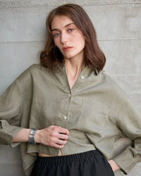 Linen Long-Sleeved Short Loose-Fitting Shirt