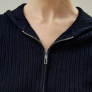 Silk-Wool Knit Zipper-Up Short Sleeve Hoodie Sweatshirt