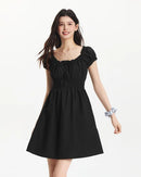 Square Neckline Bow-Trimmed Lace Mini Dress