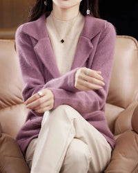 Mink Cashmere Tailored-Collar Knit Cardigan