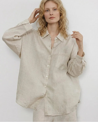 Oversized Linen-Blend Long-Sleeve Shirt