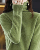 High-Neck Mink Cashmere Pullover Sweater