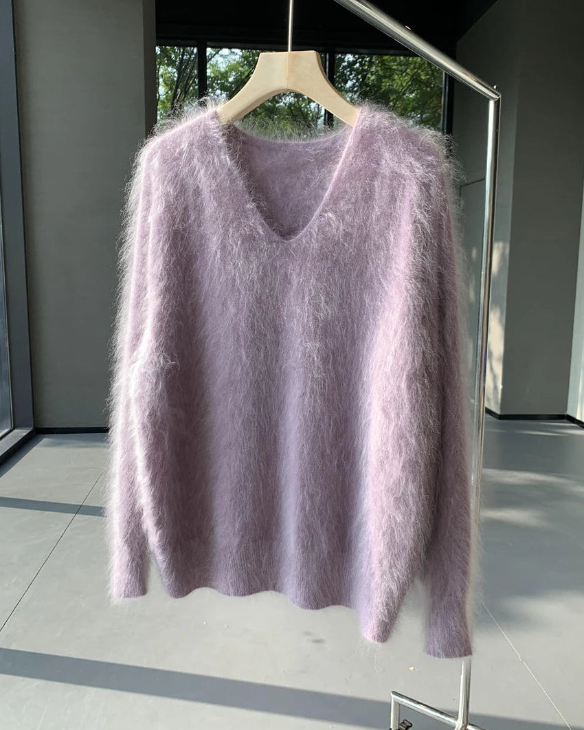 Cashmere Fluffy V-Neck Pullover