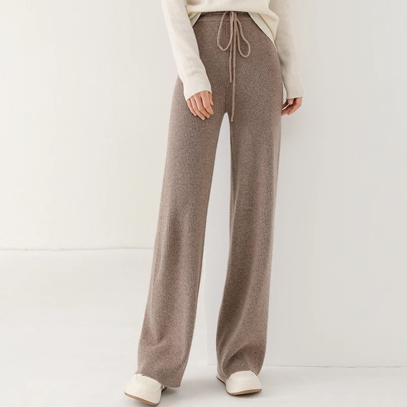 100% Wool Knitted Straight Leg Pants
