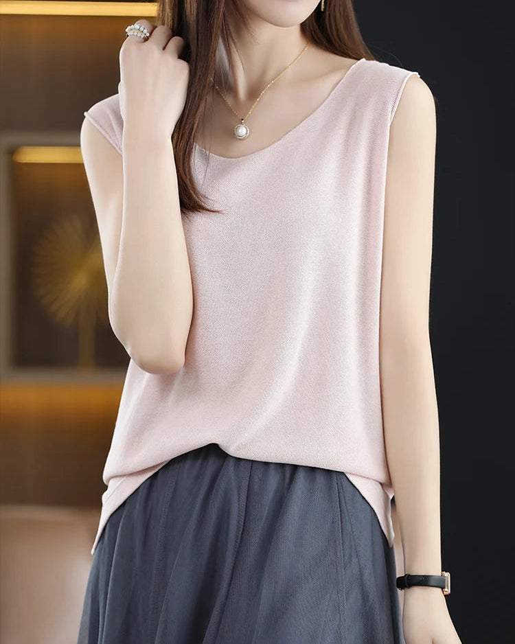 Side-Slit Sleeveless Knit Vest