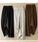 Elastic Waist Corduroy Fleece Wide leg Pants