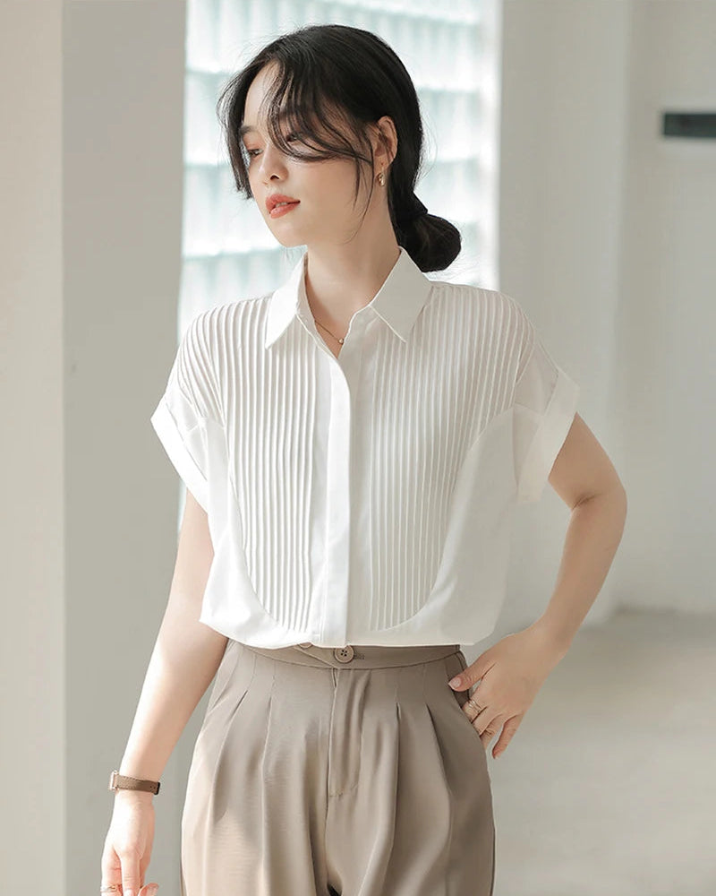 Ruffle-Sleeve Single-Breasted Shirt
