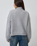 Oversized Knit Zip Cardigan Stand Collar