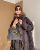 Layered-Look Hooded Cotton-Padded Coat