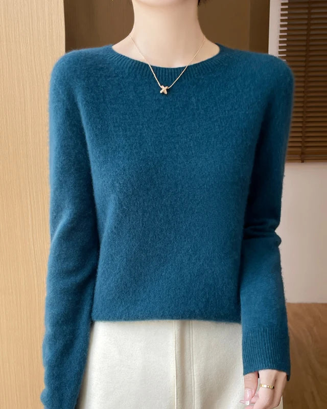 Merino Wool O-Neck Pullover Sweater