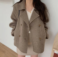 Turn Down Collar Double Breasted Short Wool Coat