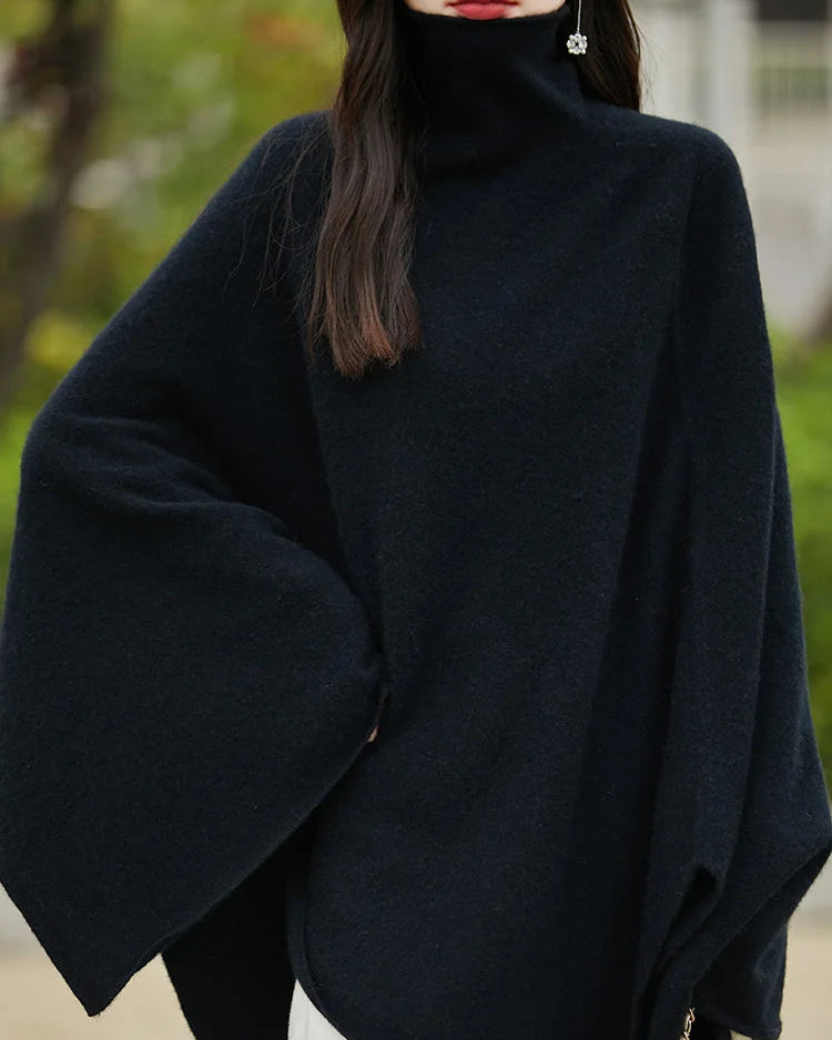 Wool Shawl-Style Mid-Length Sleeveless Pullover