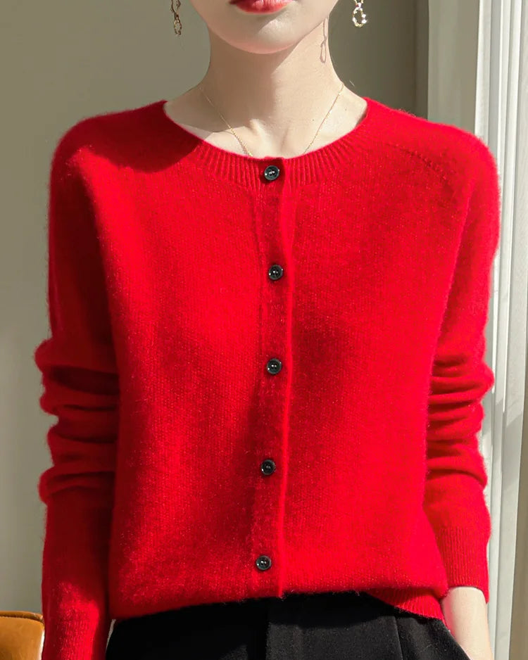 Merino Wool O-Neck Button Cardigan