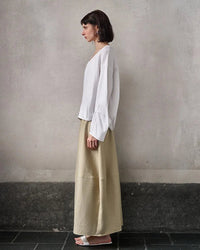 Fashionable Linen U-Neck Long-Sleeved Shirt