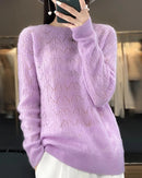 Openwork Wool Crewneck Sweater