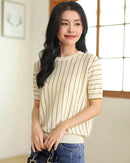 Pure Cotton Loose-Fit Vertical Striped T-Shirt