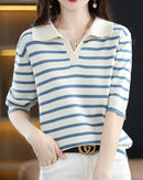 Oton Striped V-Neck Short-Sleeve T-Shirt
