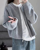 Merino Wool O-Neck Short Loose Open Cardigan Jacket