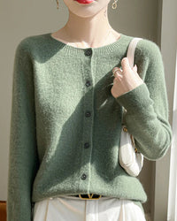 Merino Wool O-Neck Button Cardigan